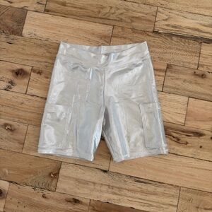 Silver Metallic Biker Shorts with Pockets